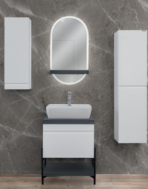 Lineart Style 600 Banyo Dolabı Takımı 60 cm Agate Gri Beyaz.